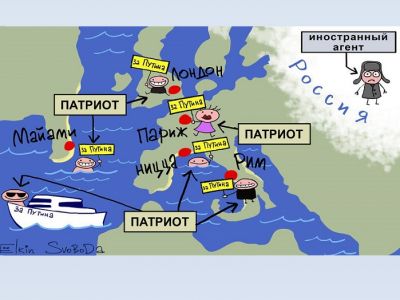 Патриоты и иностранные агенты. Карикатура С.Елкина: svoboda.org